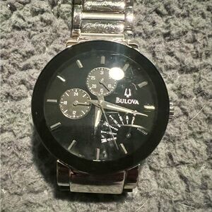 Bulova Black Dial Silver Bracelet Watch